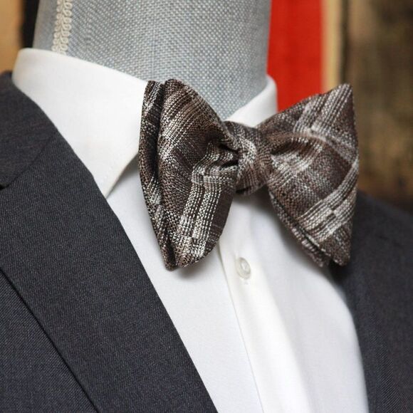 New Men's Self-tied Bow Tie 100%Silk Big Butterfly Grey Plaid S650 - Picture 10 of 13